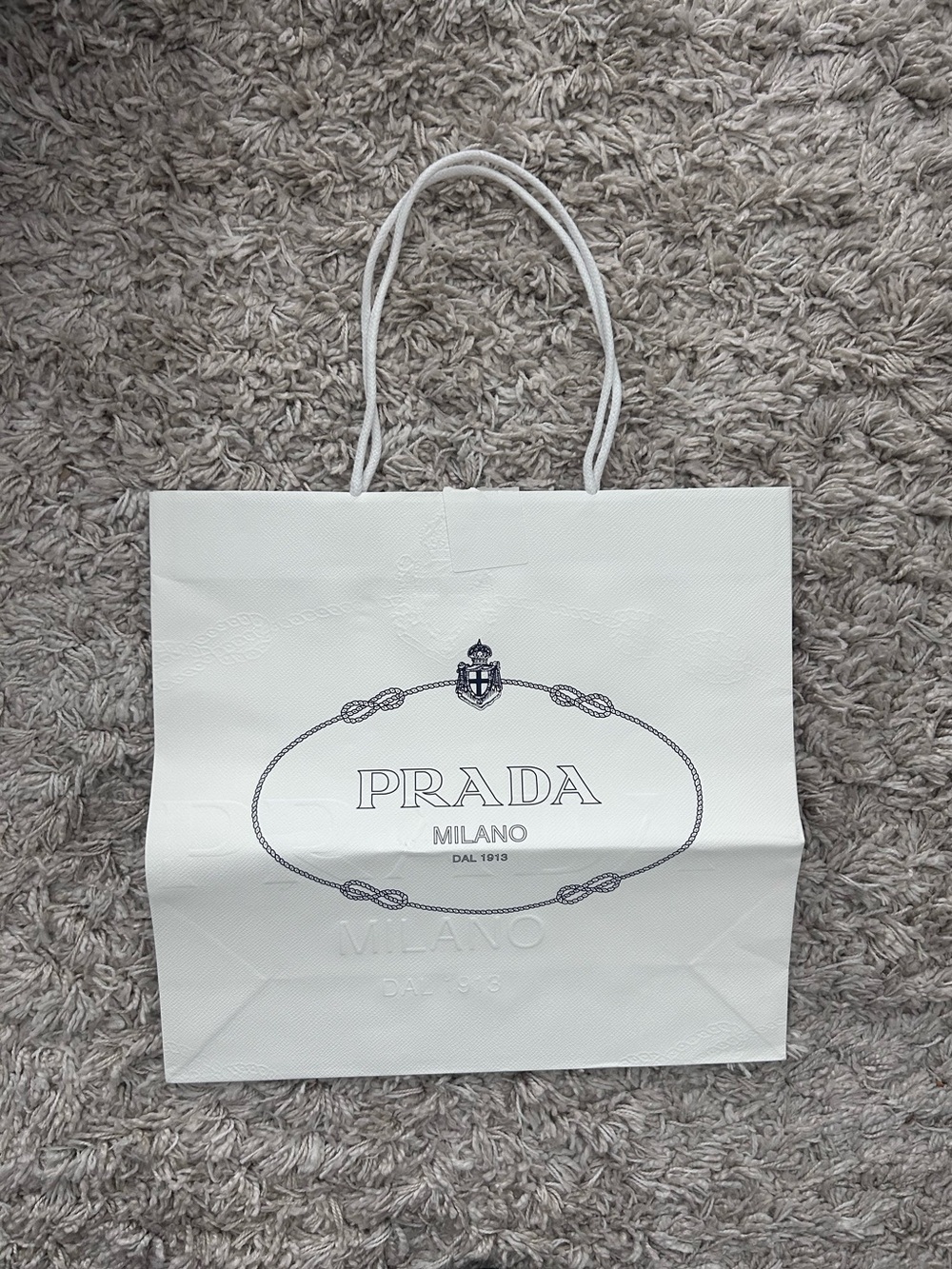Prada White Shopping Tote with Navy Logo